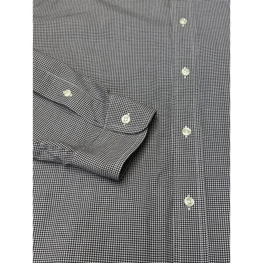Ralph Lauren‎ Mens Gingham Shirt Navy White Long Sleeve Cotton Stretch Large